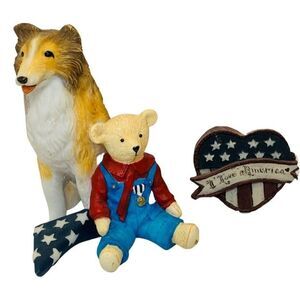 Vintage Sarah’s Attic American Flag Purple Heart Patriotic Brown Bear Figurine